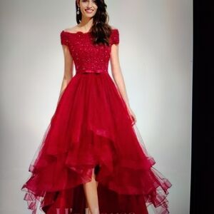 JJs House Burgundy High Low Dress